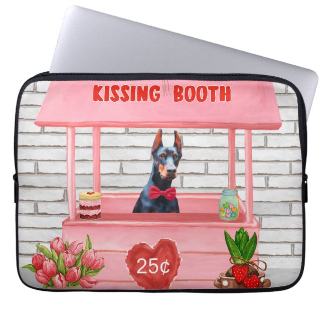 Housse Pour Ordinateur Portable Doberman Chien Valentine's Day Kissing Booth (Devant)