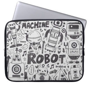 Housse Pour Ordinateur Portable doodle robot élément, illustrateur ligne outils ti