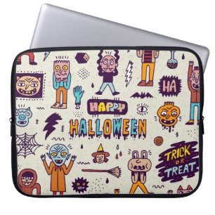 Housse Pour Ordinateur Portable Doodles d'Halloween, bande dessinée délirante sans
