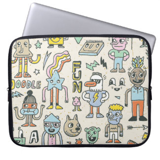 Housse Pour Ordinateur Portable Doodles Wacky : jeu de caractères Vintage