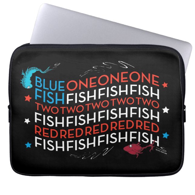 Housse Pour Ordinateur Portable Dr Seuss | Poisson rouge poisson bleu US Drapeau g (Devant)