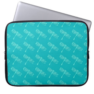 Housse Pour Ordinateur Portable Dragonflies, aqua pâle sur turquoise