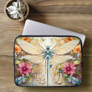 Housse Pour Ordinateur Portable Dragonfly Et Fleurs sauvages