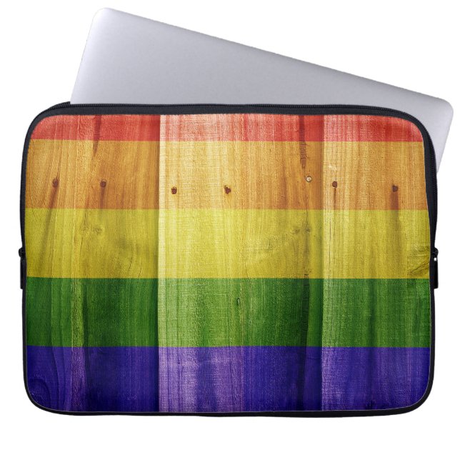 Housse Pour Ordinateur Portable Drapeau arc-en-ciel en bois (Devant)