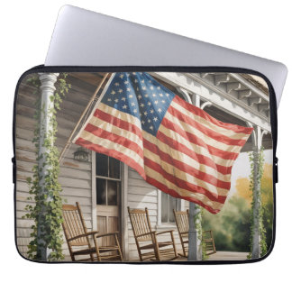 Housse Pour Ordinateur Portable Drapeau de porche avant vintage, drapeau américain