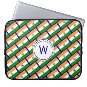 Housse Pour Ordinateur Portable DRAPEAU INDIEN Écriture Customisée Élégante BLEU