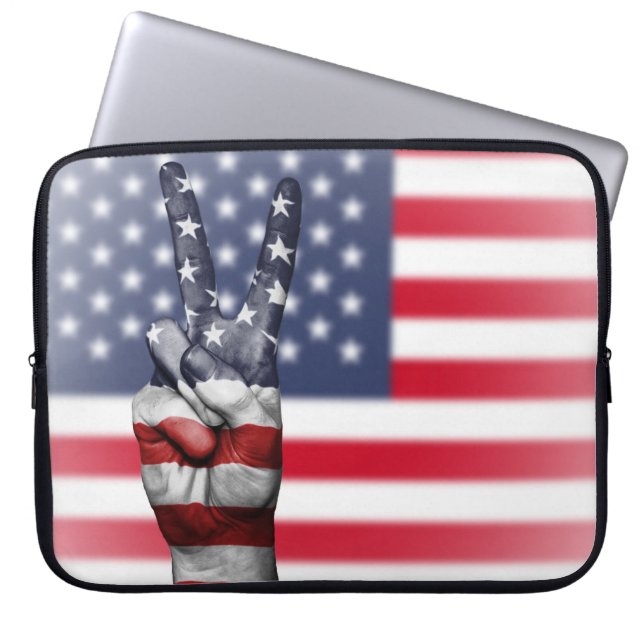 Housse Pour Ordinateur Portable Drapeaux Et Doigts Américains (Devant)