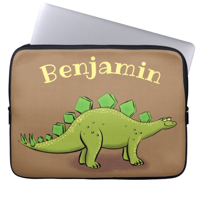 Housse Pour Ordinateur Portable Drôle caricature de stegosaurus vert dinosaure (Devant)