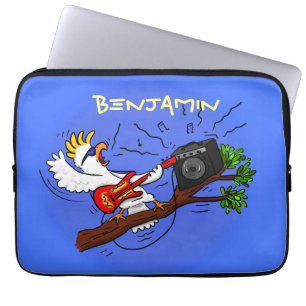 Housse Pour Ordinateur Portable Drôle cockatoo jouant de la guitare rock dessin an