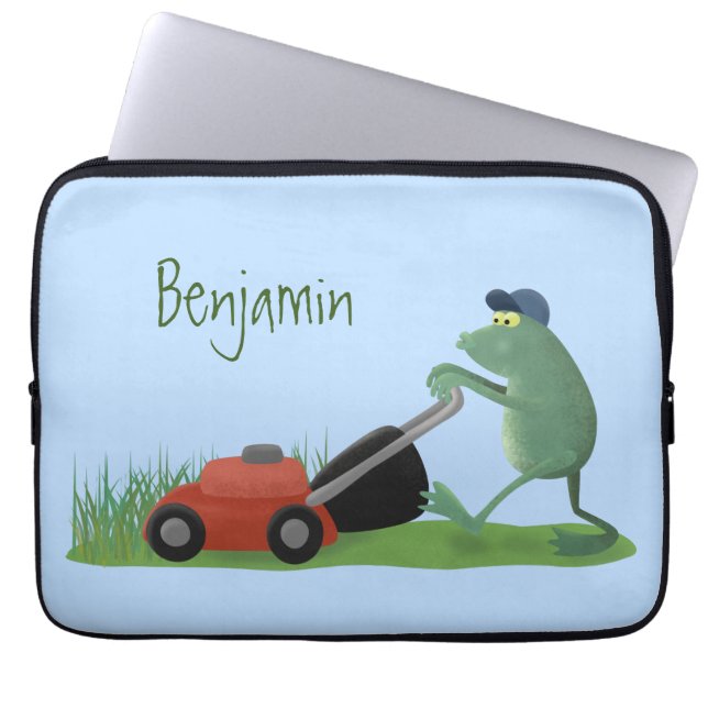 Housse Pour Ordinateur Portable Drôle grenouille verte tondre la pelouse dessin (Devant)