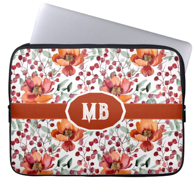 Housse Pour Ordinateur Portable Earthy Colors, Fall Flowers Monogrammed (Devant)