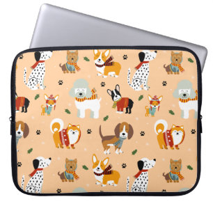 Housse Pour Ordinateur Portable Écharpes festives d'hiver pour chiots