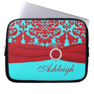 Housse Pour Ordinateur Portable Ecran d'ordinateur portable Aqua et Red Damask FAU