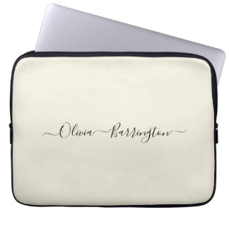 Housse Pour Ordinateur Portable Écru blanc Écran minimaliste moderne Nom personnal