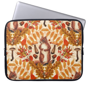 Housse Pour Ordinateur Portable Écureuil d'automne sur blanc