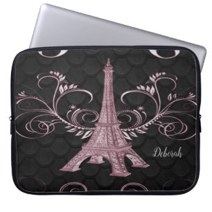 Housse Pour Ordinateur Portable Eiffel Tour rose florale perles Portable