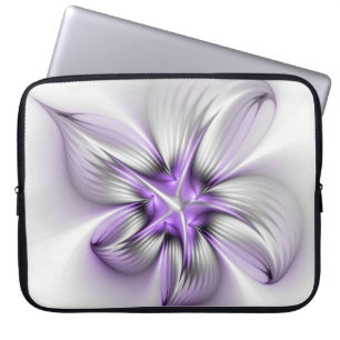 Housse Pour Ordinateur Portable Élégance florale Art fractal violet abstrait moder