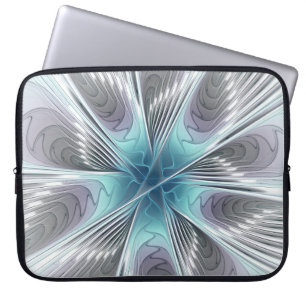 Housse Pour Ordinateur Portable Elégance Moderne Bleu Gris Blanc Fractage Art Flow