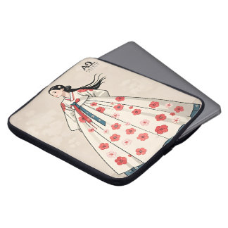 Housse Pour Ordinateur Portable Élégance traditionnelle : Femme dans Floral Patter