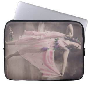 Housse Pour Ordinateur Portable Élégance vintage en Robe Florale Rose