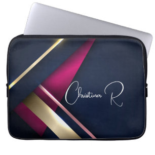 Housse Pour Ordinateur Portable Élégant Abstrait Gold Blue Pink Nom