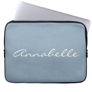 Housse Pour Ordinateur Portable Élégant bleu Dusty Nom de script manuscrit personn