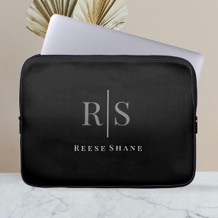 Housse Pour Ordinateur Portable Élégant do-it-yourself gris monogramme et nom blan