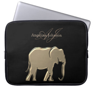 Housse Pour Ordinateur Portable Élégant Éléphant Monogrammé Papier Aluminium Noir 
