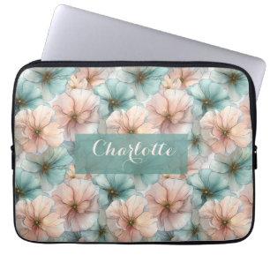 Housse Pour Ordinateur Portable Élégant Floral Personnalisé Rose et Vert Vintage
