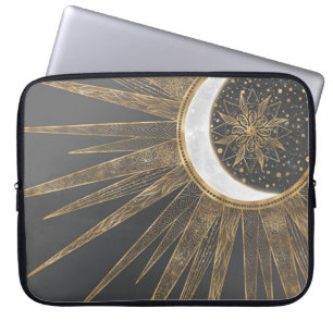 Housse Pour Ordinateur Portable Elegant Gold Doodles Sun Moon Mandala Design