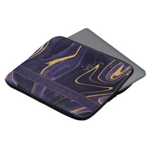 Housse Pour Ordinateur Portable Elégant Luxe Purple Gold Marble Effet Monogram