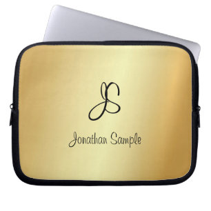 Housse Pour Ordinateur Portable Élégant Monogramme moderne Modèle d'or Faux