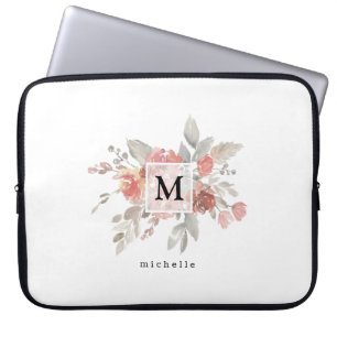 Housse Pour Ordinateur Portable Élégant Monogramme rose pâle Dusty