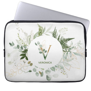 Housse Pour Ordinateur Portable Élégant Monogramme V Manche Portable Verte en Wrea