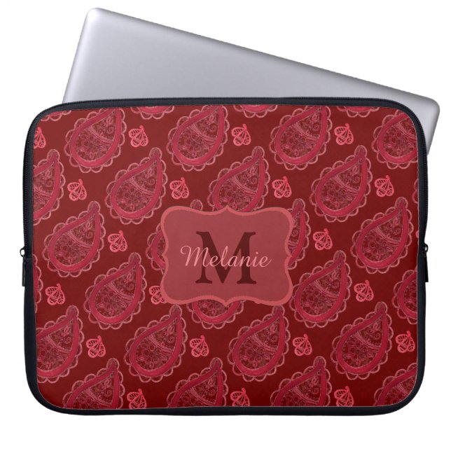 Housse Pour Ordinateur Portable Elégant Motif Burgundy Paisley Personnalisé (Devant)