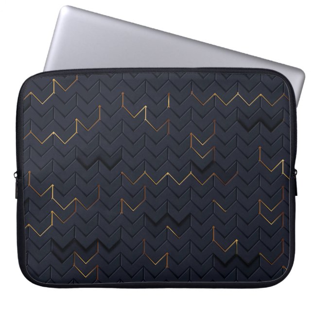 Housse Pour Ordinateur Portable Élégant Motif Chevron Black-Gold (Devant)