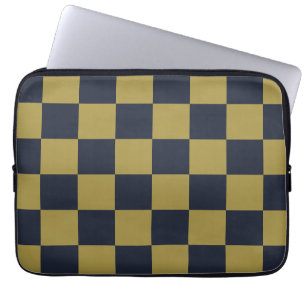 Housse Pour Ordinateur Portable Elégant or et bleu marine À damiers Motif
