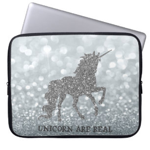 Housse Pour Ordinateur Portable Elegant Parties scintillant Argent Unicorn, Bokeh