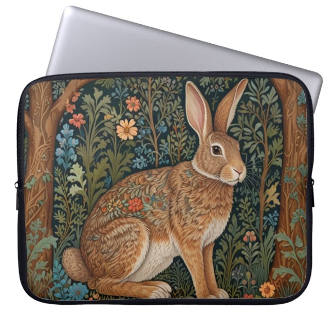 Housse Pour Ordinateur Portable Élégant retro lapin boisé boisé fleuri (Devant)