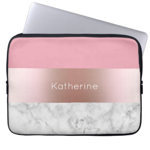 Housse Pour Ordinateur Portable Elégant rose chick moderne doré rose marbre