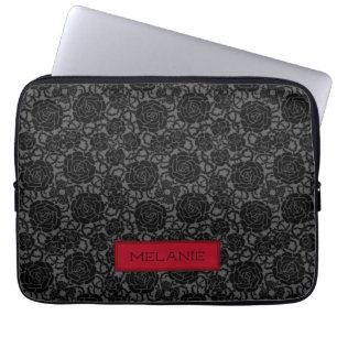 Housse Pour Ordinateur Portable Élégant Rose noir gothique Motif personnalisé