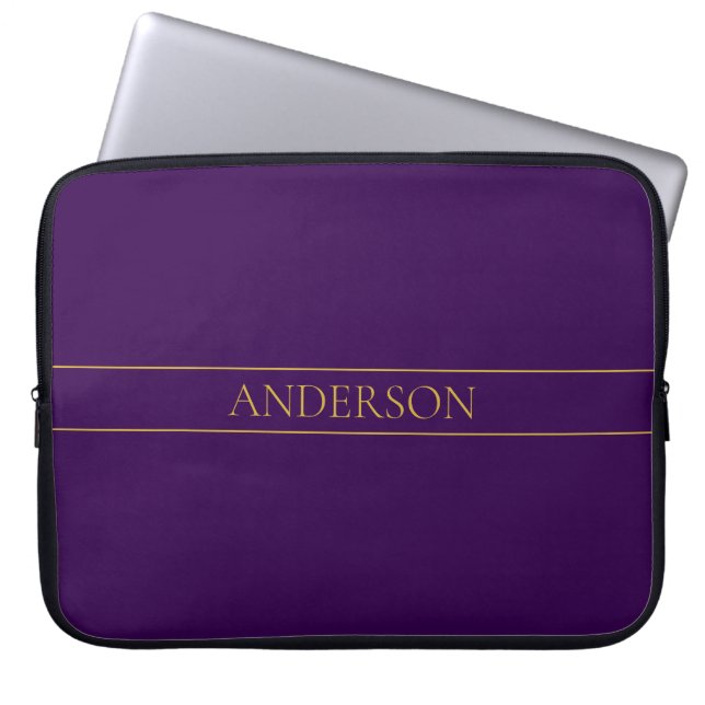Housse Pour Ordinateur Portable Élégant texte personnalisable | Gold & Deep Purple (Devant)