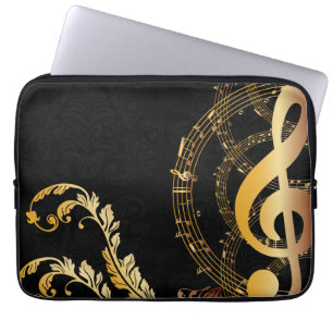 Housse Pour Ordinateur Portable Elégante note de musique en or noir