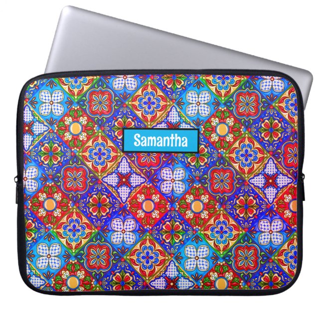 Housse Pour Ordinateur Portable Elégante talavera mexicaine carrelage bleu violet  (Devant)