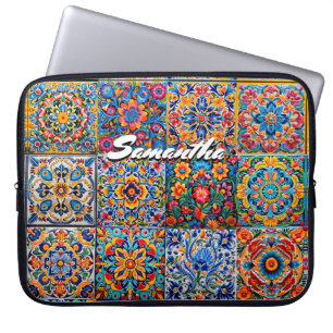 Housse Pour Ordinateur Portable Elégante talavera mexicaine carrelage jaune rouge