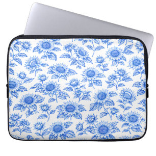 Housse Pour Ordinateur Portable Élégants Tournesols Toile du Jouy – Botanique Bleu
