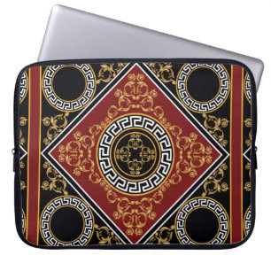 Housse Pour Ordinateur Portable Elément baroque fleuri doré avec motif grec sur