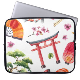 Housse Pour Ordinateur Portable Éléments japonais Aquarelle texture transparente