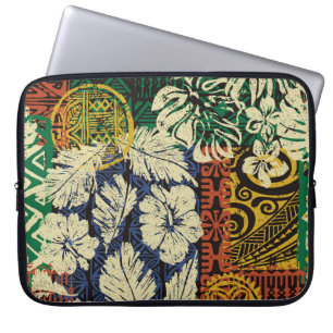Housse Pour Ordinateur Portable Éléments tribaux hawaïens et tissu hibiscus