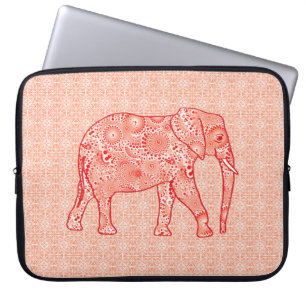 Housse Pour Ordinateur Portable Éléphale tourbillon fractal - corail orange et bla